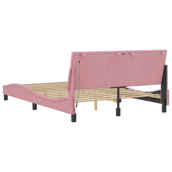 vidaXL Bed Frame with LED without Mattress "Hanko" Pink 140x200 cm Velvet