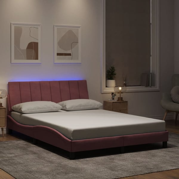 vidaXL sengeramme med LED uden madras Hanko 120x200 cm velour pink