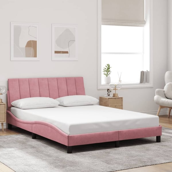 vidaXL sengeramme med LED uden madras Hanko 120x200 cm velour pink
