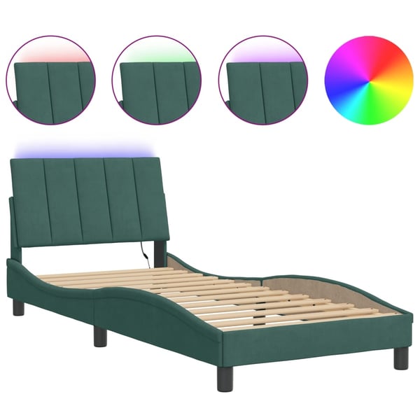 vidaXL sengeramme med LED uden madras Hanko 80x200 cm velour mørkegrøn