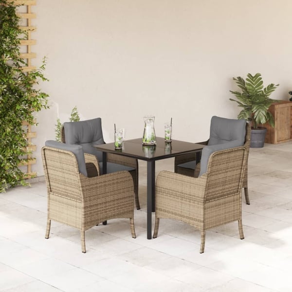 vidaXL spisebordssæt til haven 5 dele med hynder polyrattan beige