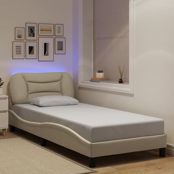vidaXL sengeramme med LED uden madras Hvar 90x190 cm stof cremefarvet