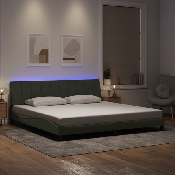 vidaXL sengeramme med LED uden madras Hanko 200x200 cm velour lysegrå