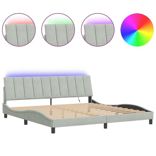 vidaXL sengeramme med LED uden madras Hanko 200x200 cm velour lysegrå