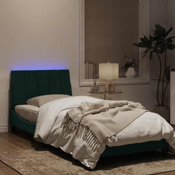 vidaXL sengeramme med LED uden madras Hanko 90x200 cm velour mørkegrøn