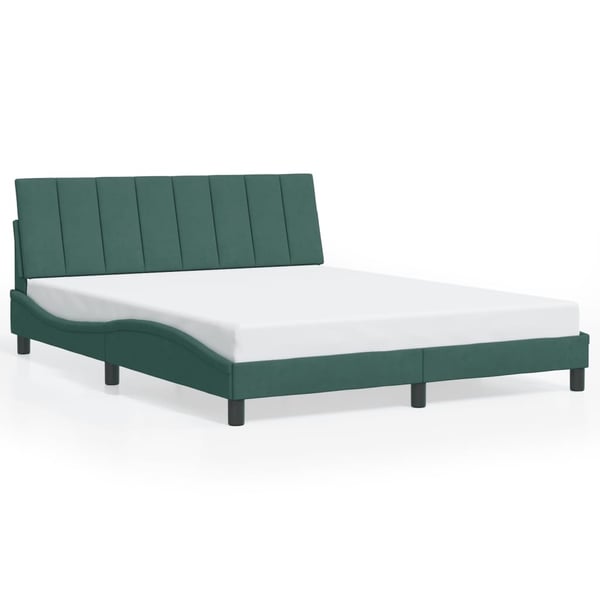 vidaXL sengeramme med LED uden madras Hanko 160x200 cm velour mørkegrøn