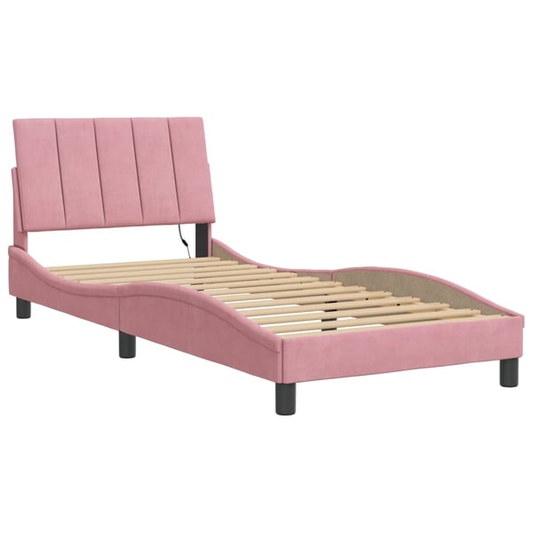vidaXL sengeramme med LED uden madras Hanko 90x200 cm velour pink
