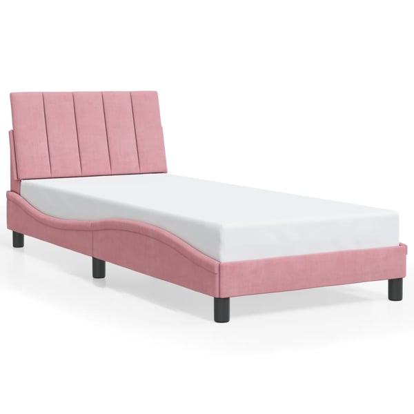 vidaXL sengeramme med LED uden madras Hanko 90x200 cm velour pink