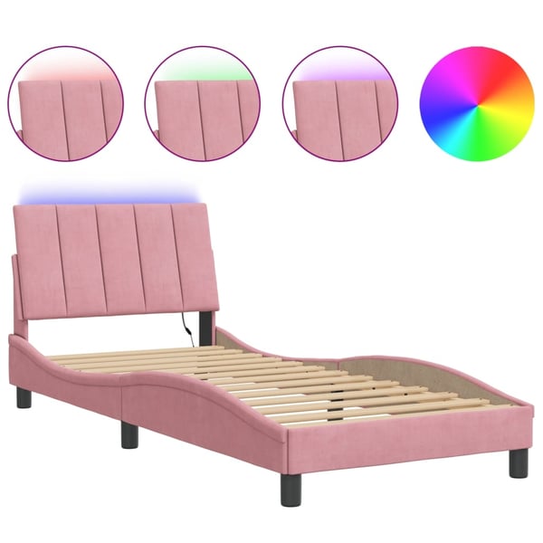 vidaXL sengeramme med LED uden madras Hanko 90x200 cm velour pink