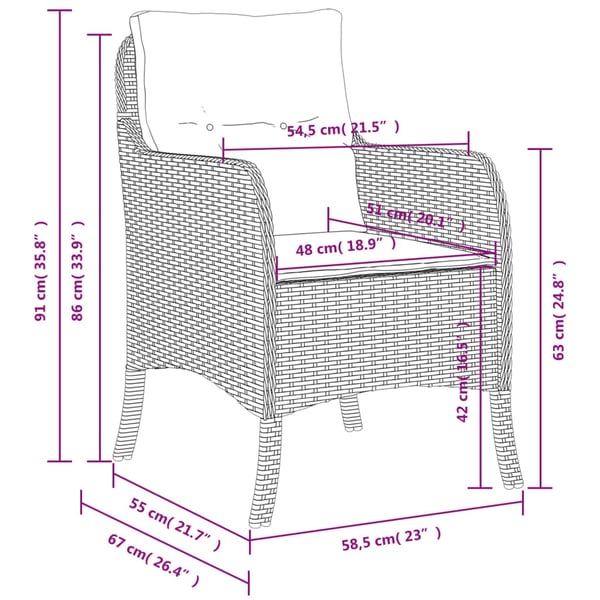 vidaXL havestole med hynder 2 stk. polyrattan grå