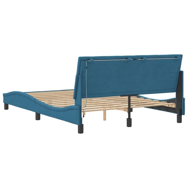 vidaXL sengeramme med LED uden madras Hanko 140x190 cm velour blå