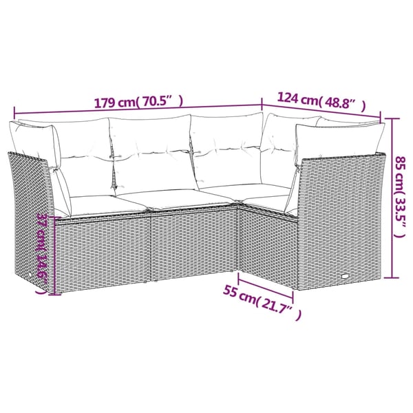 vidaXL sofasæt til haven 4 dele med hynder polyrattan brun