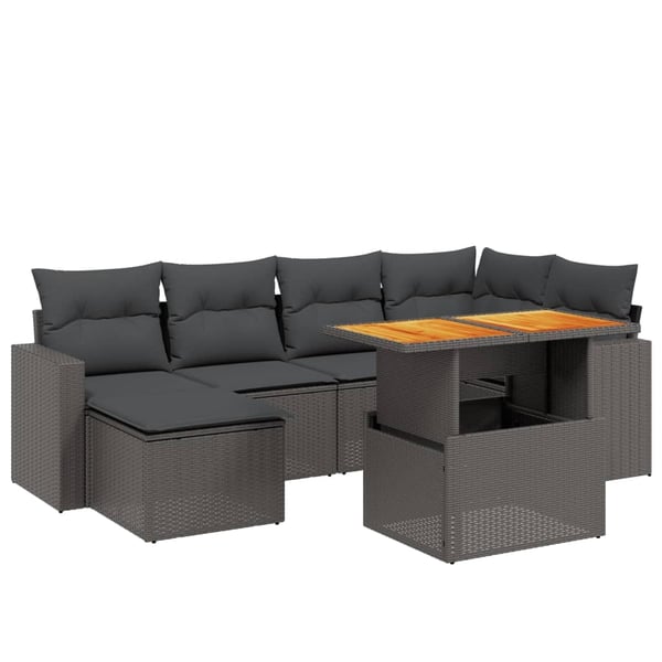 vidaXL sofasæt til haven 7 dele med hynder polyrattan sort