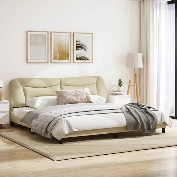 vidaXL sengeramme med LED uden madras Hvar 200x200 cm stof cremefarvet