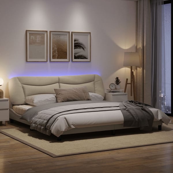 vidaXL sengeramme med LED uden madras Hvar 200x200 cm stof cremefarvet