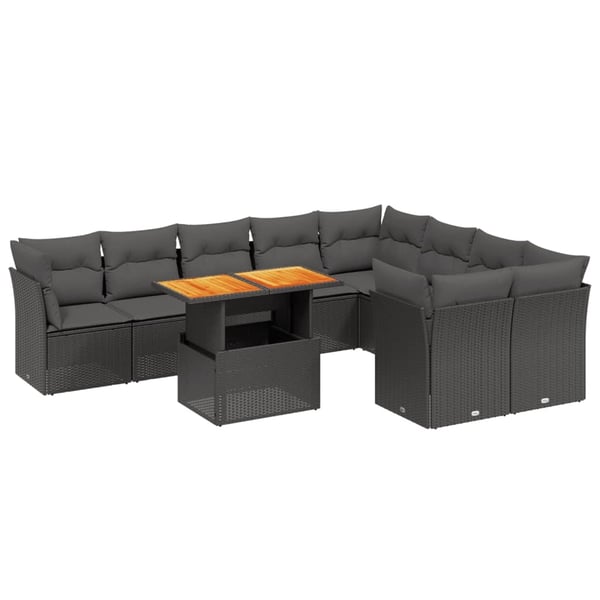 vidaXL sofasæt til haven 10 dele med hynder polyrattan sort