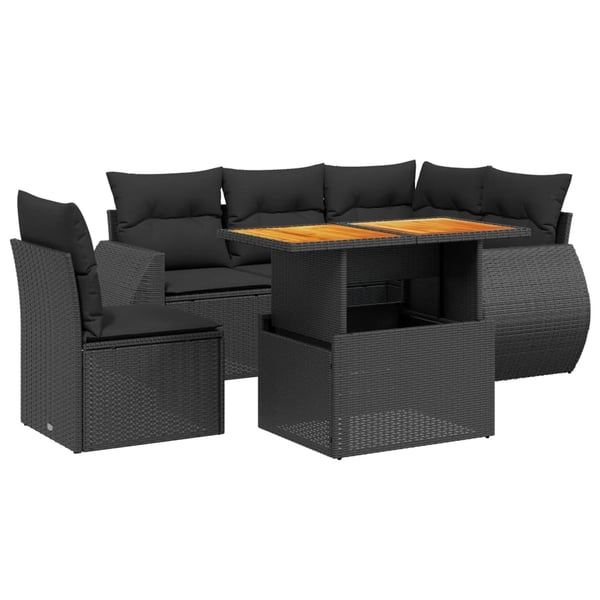 vidaXL Loungegrupp med dynor 6 delar svart konstrotting