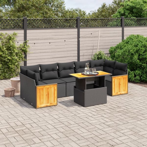 vidaXL sofasæt til haven 8 dele med hynder polyrattan sort