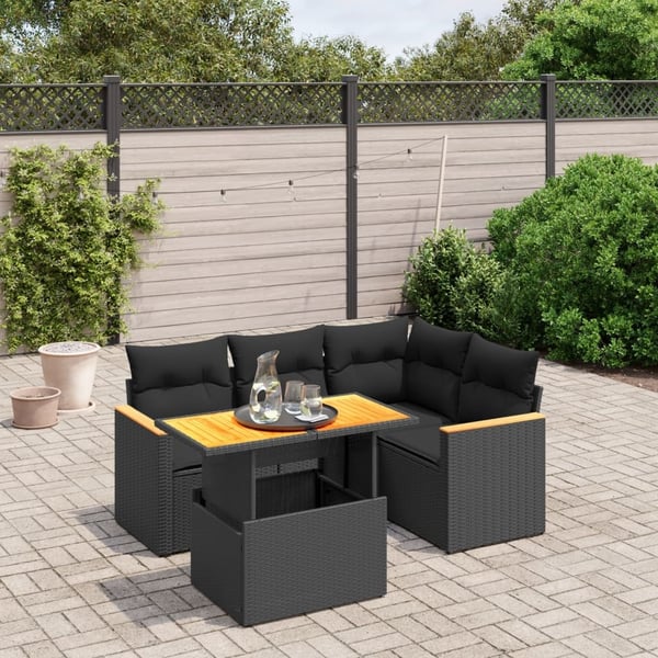 vidaXL sofasæt til haven 5 dele med hynder polyrattan sort