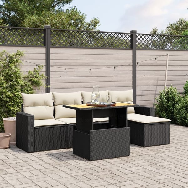 vidaXL Loungegrupp med dynor 6 delar svart konstrotting