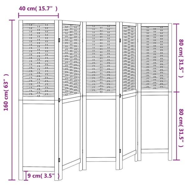 vidaXL Romdeler 5 paneler hvit heltre keisertre