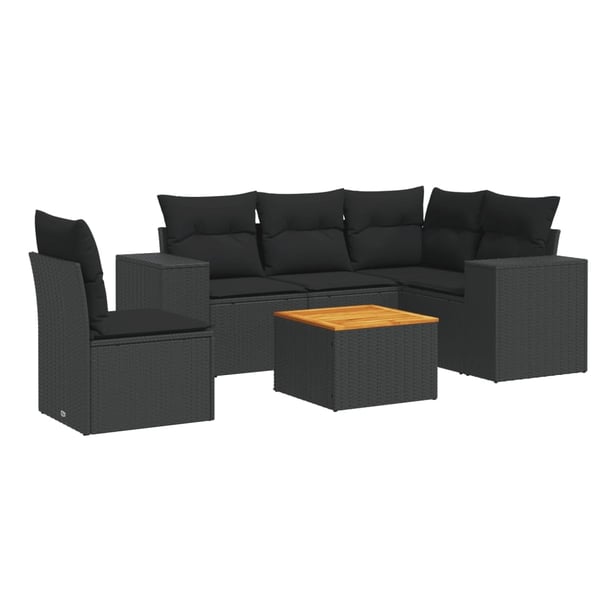 vidaXL Loungegrupp med dynor 6 delar svart konstrotting