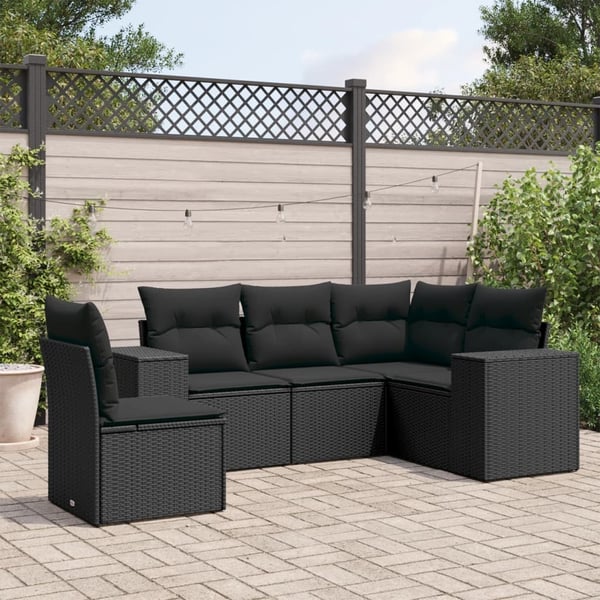 vidaXL Loungegrupp för trädgården med dynor 5 delar svart konstrotting