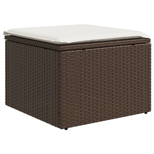 vidaXL haveskammel med hynde 55x55x37 cm polyrattan brun