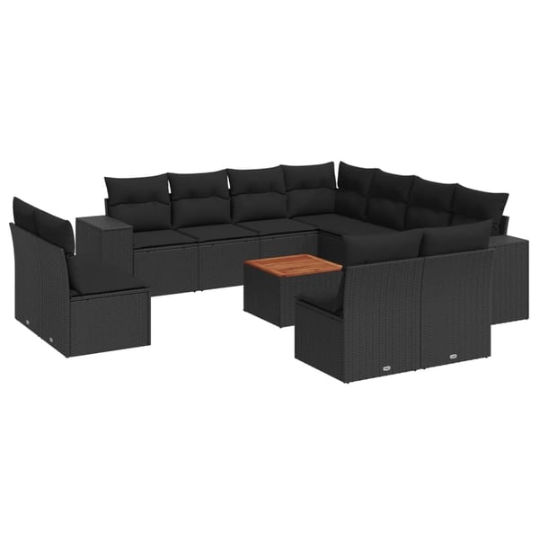 vidaXL sofasæt til haven 12 dele med hynder polyrattan sort