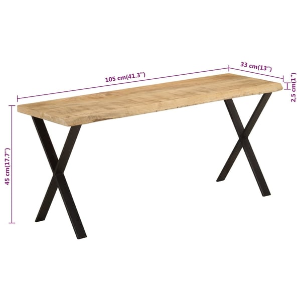 vidaXL Benk med naturlig kant 105 cm heltre mango
