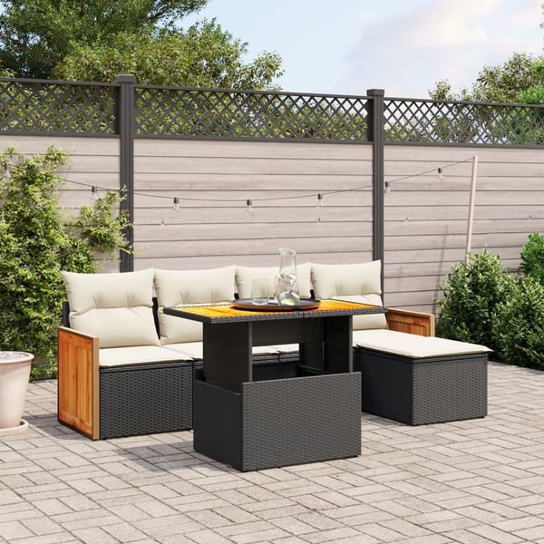 vidaXL Loungegrupp med dynor 6 delar svart konstrotting