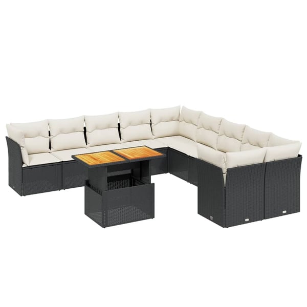 vidaXL sofasæt til haven 11 dele med hynder polyrattan sort