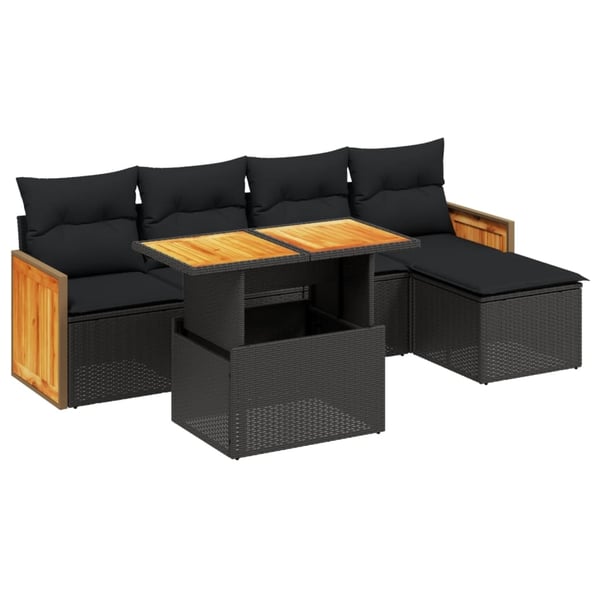 vidaXL Loungegrupp med dynor 6 delar svart konstrotting