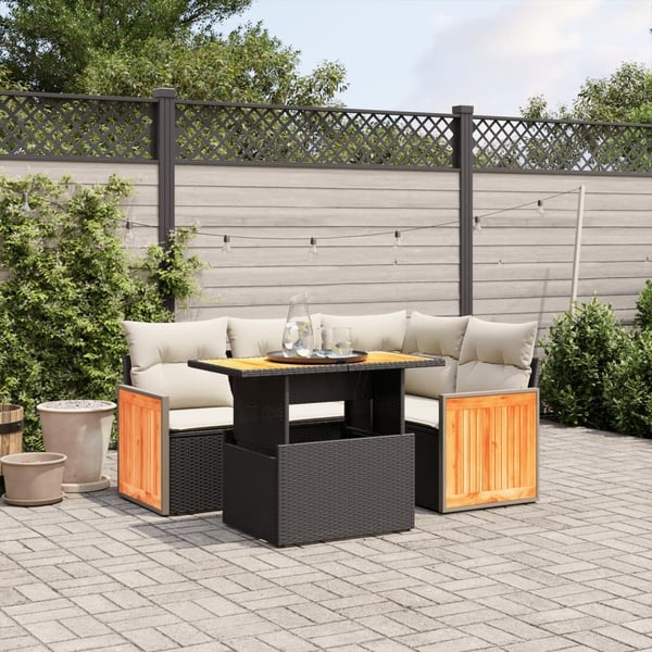 vidaXL sofasæt til haven 5 dele med hynder polyrattan sort