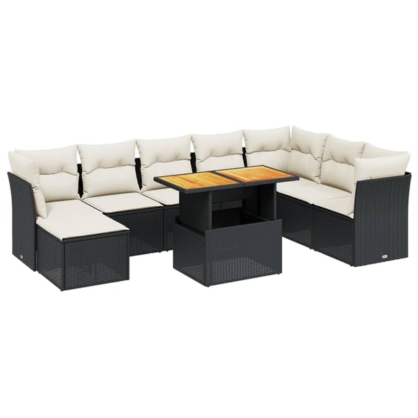 vidaXL sofasæt til haven 9 dele med hynder polyrattan sort