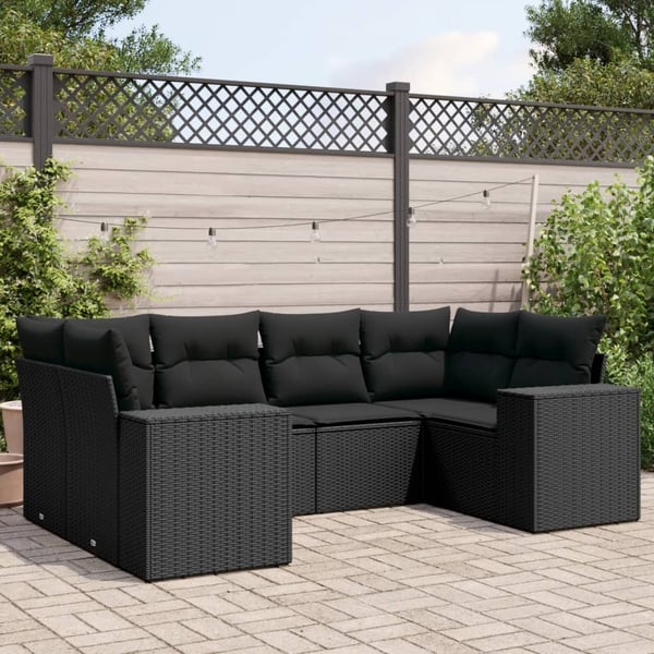 vidaXL sofasæt til haven 6 dele med hynder polyrattan sort