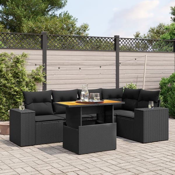 vidaXL sofasæt til haven 6 dele med hynder polyrattan sort