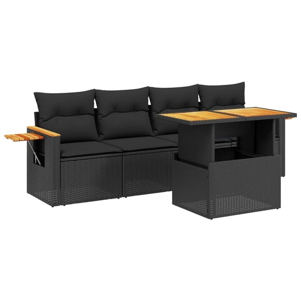vidaXL Loungegrupp för trädgården med dynor 5 delar svart konstrotting
