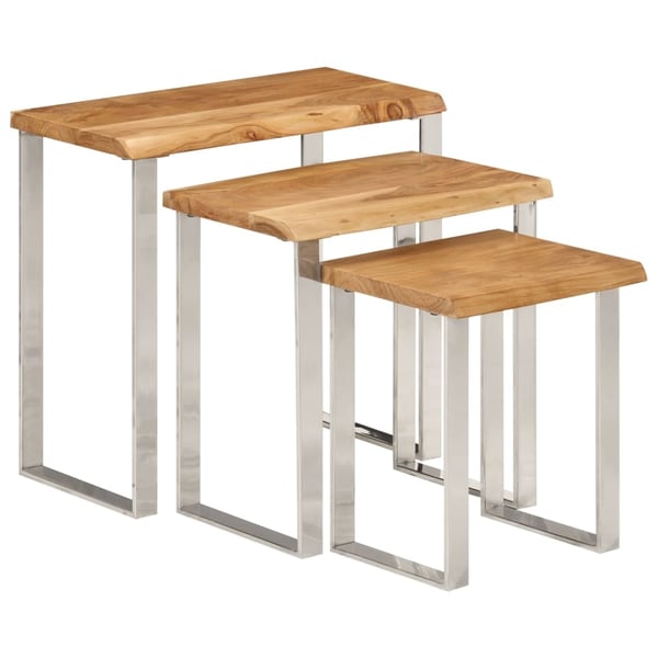 vidaXL Stablebord med naturlig kant 3 stk heltre akasie