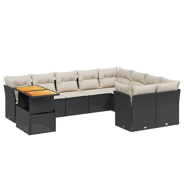 vidaXL sofasæt til haven 10 dele med hynder polyrattan sort
