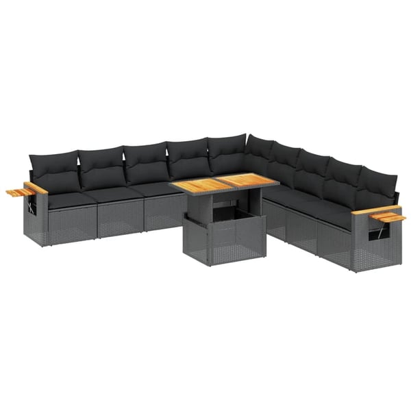 vidaXL sofasæt til haven 11 dele med hynder polyrattan sort
