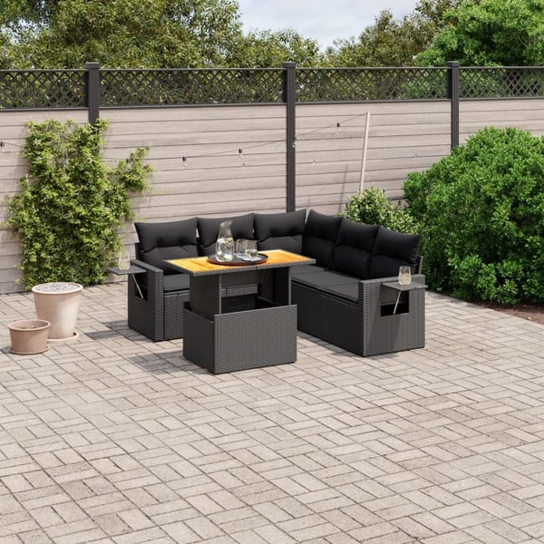 vidaXL sofasæt til haven 6 dele med hynder polyrattan sort