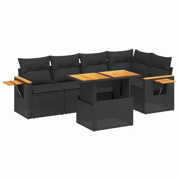 vidaXL Loungegrupp med dynor 6 delar svart konstrotting