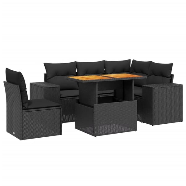 vidaXL sofasæt til haven 6 dele med hynder polyrattan sort