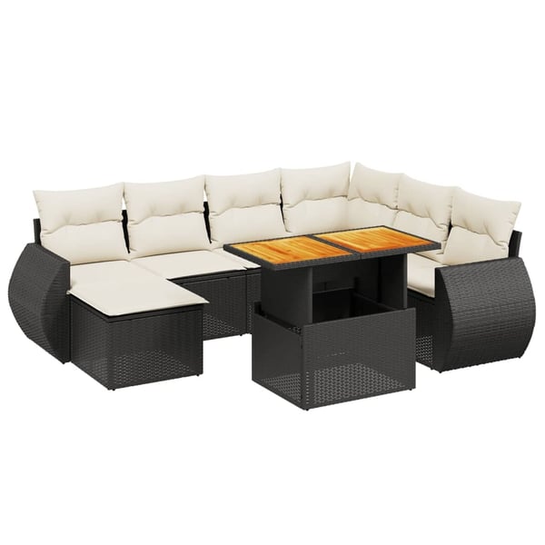 vidaXL sofasæt til haven 8 dele med hynder polyrattan sort