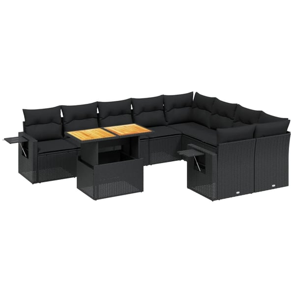 vidaXL Loungegrupp 10 delar med svarta dynor konstrotting