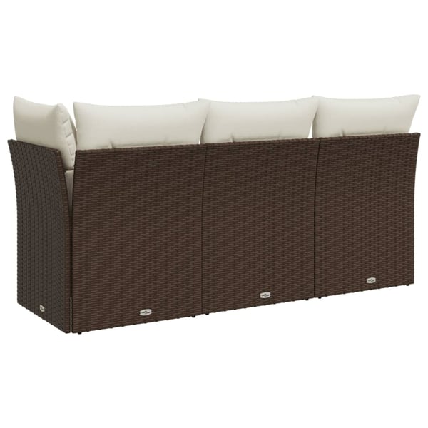 vidaXL 3-personers havesofa med hynder polyrattan brun