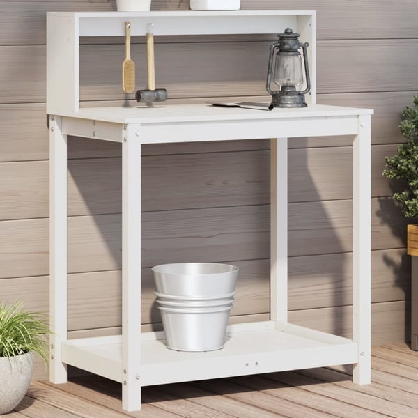 vidaXL Pottebord med hyller hvit 82,5x50x109,5 cm heltre furu