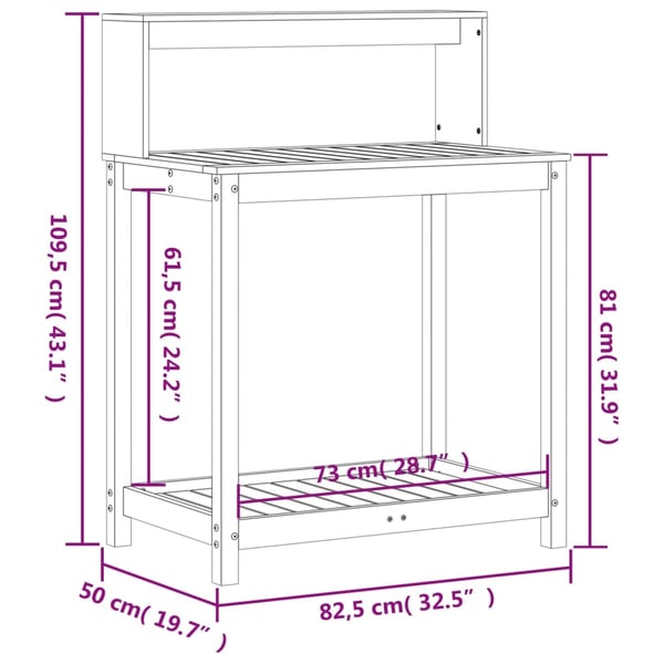 vidaXL Pottebord med hyller hvit 82,5x50x109,5 cm heltre furu