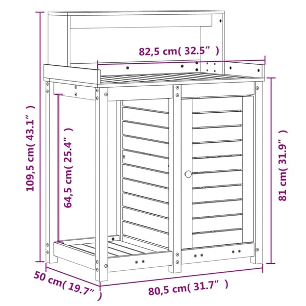 vidaXL Pottebord med hyller 82,5x50x109,5 cm heltre douglasgran